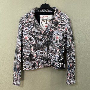 Claire Barrow Leather Painted Biker jacket Medium